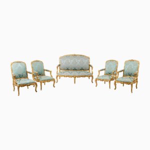 Salon Style Louis XV avec Cadres en Bois Doré, 1880s, Set de 5