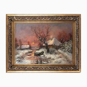 Yuli Klever, Bateau sur un ruisseau d'hiver, 1904, Peinture à l'Huile