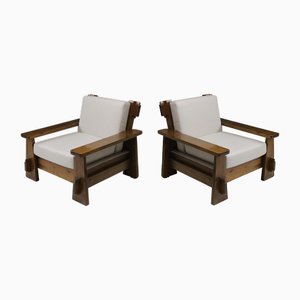 Fauteuils Brutalistes en Pin, Italie, 1970, Set de 2