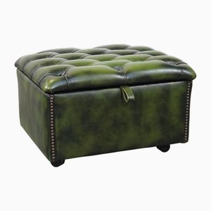 Otomana Chesterfield de cuero de vaca verde