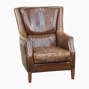 Sillón Club vintage de cuero de vaca