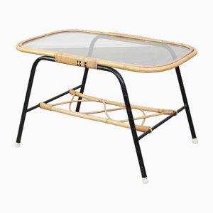 Vintage Rattan Coffee Table with Glass Table Top, 1960s
