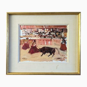 Corrida in movimento, anni '50, dipinto a olio, con cornice