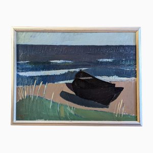 Barco negro, años 50, pintura al óleo, enmarcado