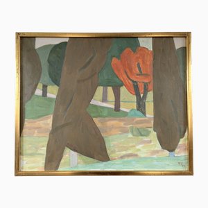 Bosque modernista, años 50, pintura al óleo, enmarcado