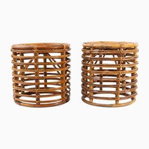 Rattan and Bamboo Stools attributed to Tito Agnoli, 1960s