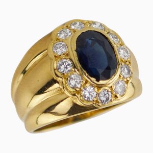 18 Karat Gold Siegelring mit Saphir und Diamanten, 2000er