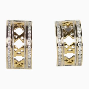 Vintage Two-Tone Gold Earrings with Diamonds, 2000s, Set of 2