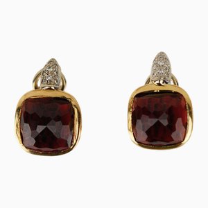 Goldene Ohrringe mit Granaten und Diamanten, 2 . Set