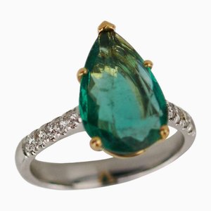 18k Gold Ring with Teardrop Emerald and Diamonds, 2000s