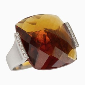 18k White Gold Ring with Cognac-Colored Cetrine and Diamonds