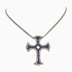 18 Karat Weißgold Kreuz mit Saphiren und Diamanten, 2000er
