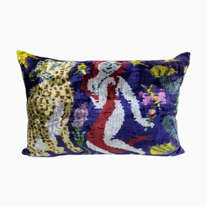 Velvet Silk Lumbar Cushion Cover with Jungle Design, 2000s
