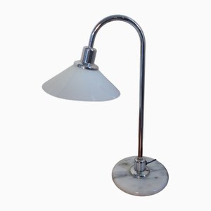 Lampada da tavolo vintage con base in marmo e cono in vetro opalino, anni '90