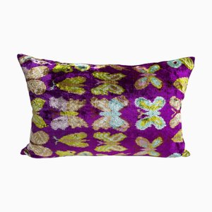 Silk Ikat Lumbar Cushion Cover with Butterfly Design, 2000s