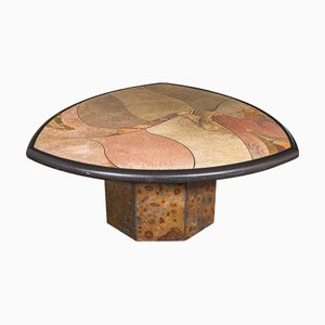 Dutch Brutalist Brass and Slate Coffee Table attributed to Paul Kingma, 1980s