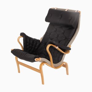 Fauteuil Pernilla Modèle 69 en Cuir Marron par Bruno Mathsson pour Dux