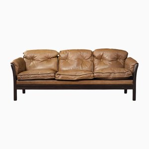 Mid-Century Danish Modern Brown Leather 3-Seater Sofa, 1960s