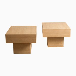 Vintage French Travertine Tables, 1980s, Set of 2