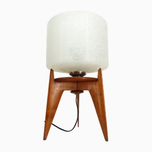 Vintage Wood and Glass Tripod Table Lamp, 1950