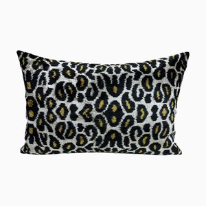 Ikat Silk Lumbar Cushion Cover with Leopard Design, 2000s