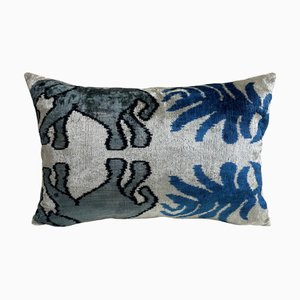Ikat Lendenkissenbezug aus Seide mit Elefantenmotiv, 2000er