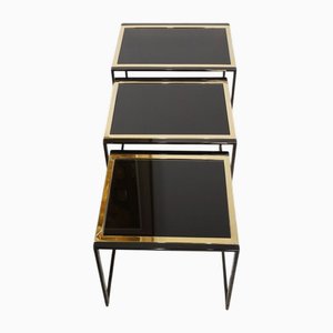Nesting Tables in Black with Gold-Plated Metal Feet, 1970s, Set of 3