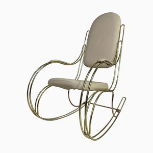 Rocking Chair in Brass and Imitation Leather, 1950s