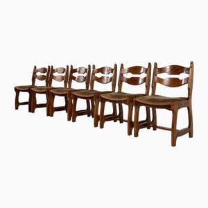 Dining Chairs in Wood and Fabric by Guillerme Et Chambron, 1950s, Set of 6