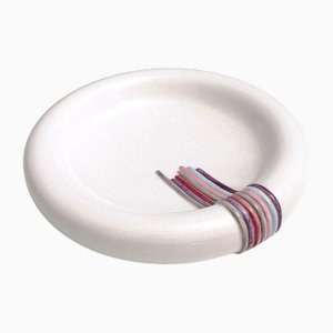 Contenitore rotondo in ceramica con dettagli dipinti a mano di Ambrogio Pozzi per Michielotto, Italia, anni '80