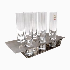 Postmodern Steel and Glass Liqueur Drinking Set from Holme, Sweden, 1970s, Set of 7