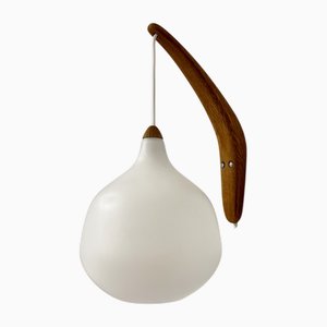Model 706 Wall Light in Oak and Opaline Glass by Uno & Östen Kristiansson for Luxus, 1950s