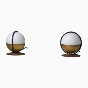 Vintage Italian Table Lamps with Opaline Glass and Brass, 1950s, Set of 2