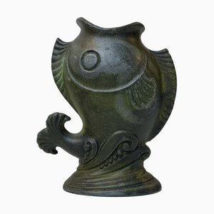 Scandinavian Art Deco Koi Fish Vase in Patinated Metal, 1930s