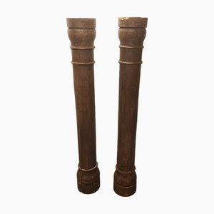 Antike französische Säulen aus Eiche, 2er Set