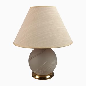 Sfera Table Lamp in Satin Murano Glass and Brass, 1970s