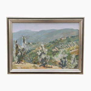 Gennari, Landscape, 1990s, Huile sur Toile sur Panneau, Encadrée