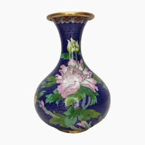 Vase Vintage Cloisonné avec Couleurs Bleu Cobalt, 1980s