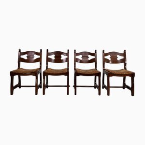 Dining Chairs in Wood and Seated in Braided Straw by Guillerme Et Chambron for Votre Maison, 1950s, Set of 4