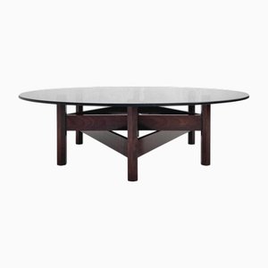 Round Coffee Table with Base in Star Shape and Round Glass Tray