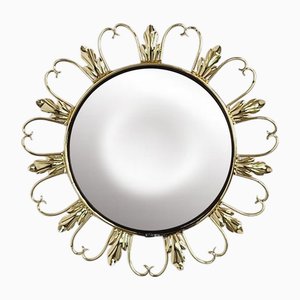 Round Mirror on Brass Frame with Scrolls, 1950s