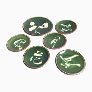 Vintage Kyo Yaki Plate Set with Calligraphy, 1960s, Set of 6