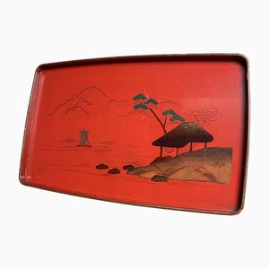 Japanese Wooden Urushi Lacquerware Tray, 1910s