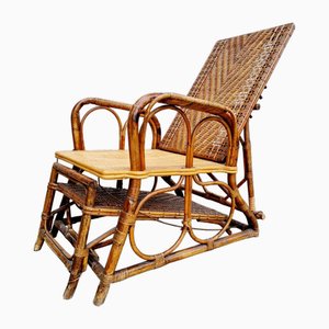 Italian Rattan and Wicker Chaise Longue, Italy, 1920s