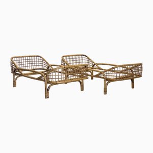 Rattan & Bambus Betten, 1970er, 2er Set