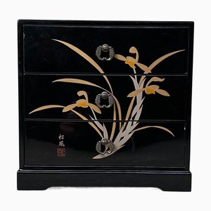 Lacquered Jewelry Drawer Cabinet with Irises, 1980s