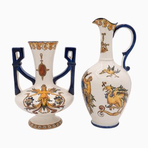Vintage Polychrome Vases in Pattern Renaissance from Gien, 1950s, Set of 2
