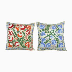 Uzbek Blue Suzani Cushion Covers, Set of 2