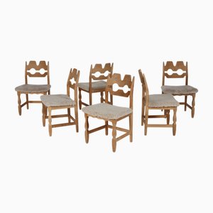 Danish Razor Blade Chairs in Oak with Sheepskin Seats by Henning Kjærnulf, 1970s, Set of 6