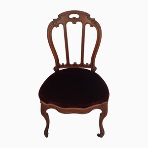 Chaise Victorienne avec Assise en Velours et Roues en Laiton, fin du XIXe siècle